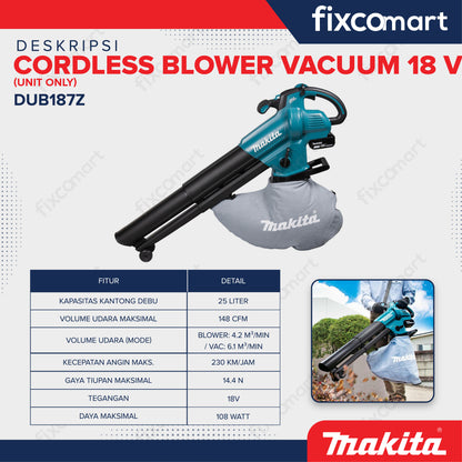 Makita Cordless Blower Vacuum DUB187Z 18 V Unit Only