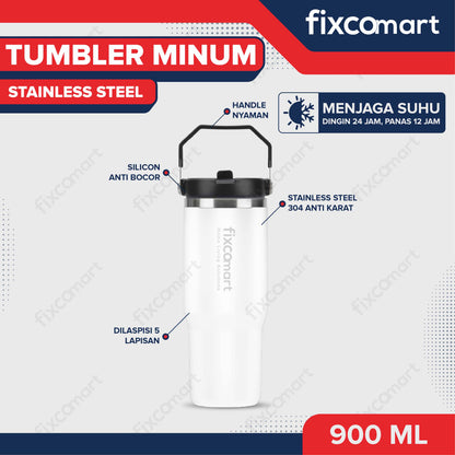 FIXCOMART TUMBLER Stainless 900ML - Botol Minum besar Menjaga suhu Panas dan Dingin Portable BPA FREE STAINLESS 304