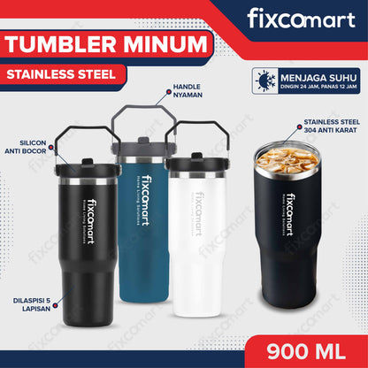 FIXCOMART TUMBLER Stainless 900ML - Botol Minum besar Menjaga suhu Panas dan Dingin Portable BPA FREE STAINLESS 304