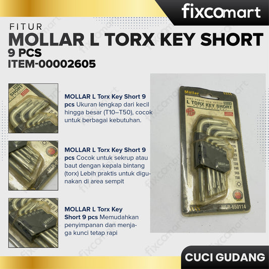 GARAGE SALE - MOLLAR L Torx Key Short 9 pcs Kunci L Set