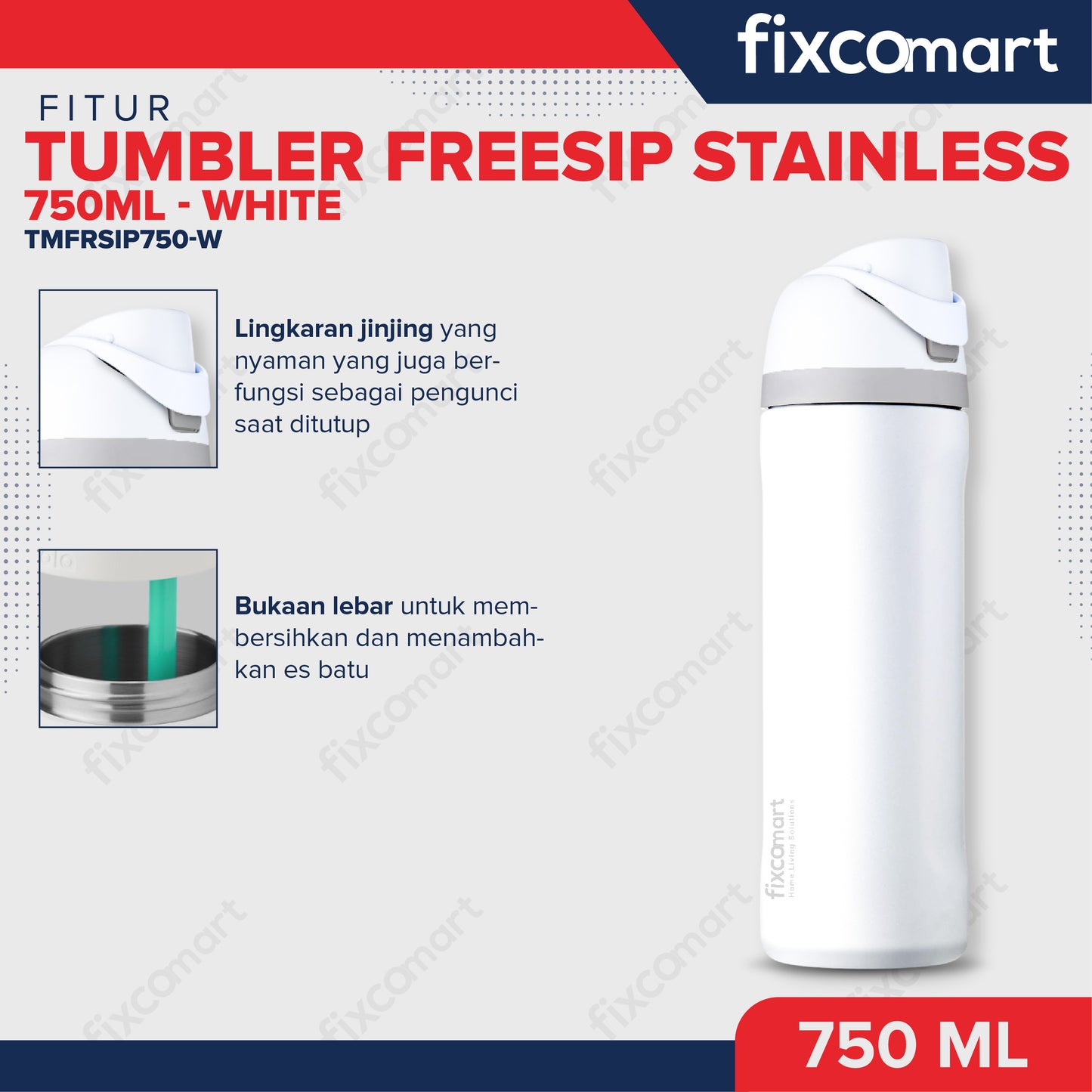 FIXCOMART TUMBLER STAINLESS 304 GAGANG 750ML - Botol Minum besar Menjaga suhu Panas dan Dingin portable BPA FREE STAINLESS  - Botol Minum 750ML