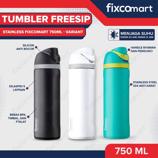 FIXCOMART TUMBLER STAINLESS 304 GAGANG 750ML - Botol Minum besar Menjaga suhu Panas dan Dingin portable BPA FREE STAINLESS  - Botol Minum 750ML