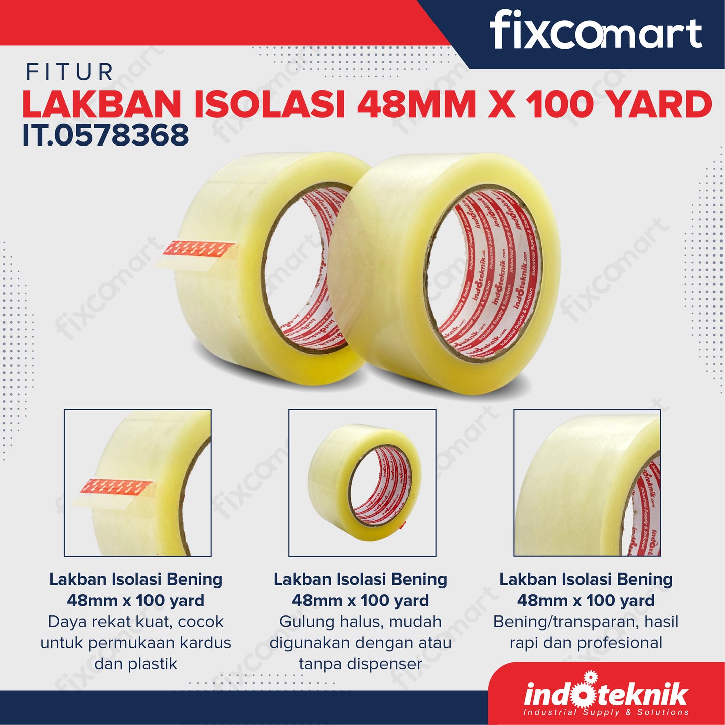 Lakban Isolasi Bening INDOTEKNIK Tape -  Alat Perekat Lakban Packing Lakban/Isolasi Kuat Lakban tebal Lakban 90 - 1000 Yard