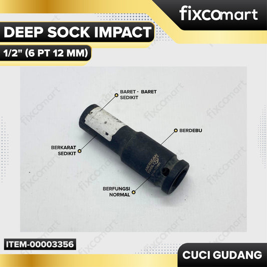 AMERICAN TOOL 1/2" Dr. Deep Sock Impact 6 PT 12 mm