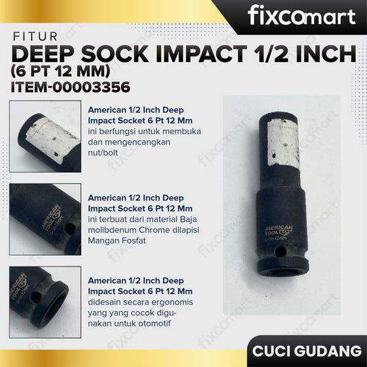 AMERICAN TOOL 1/2" Dr. Deep Sock Impact 6 PT 12 mm