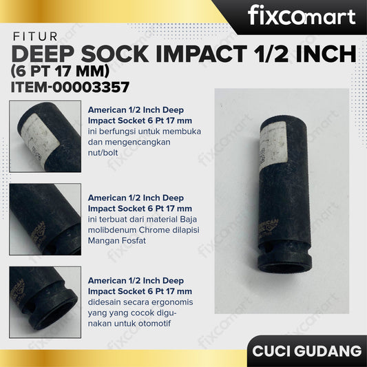 AMERICAN TOOL 1/2" Dr. Deep Sock Impact 6 PT 17 mm
