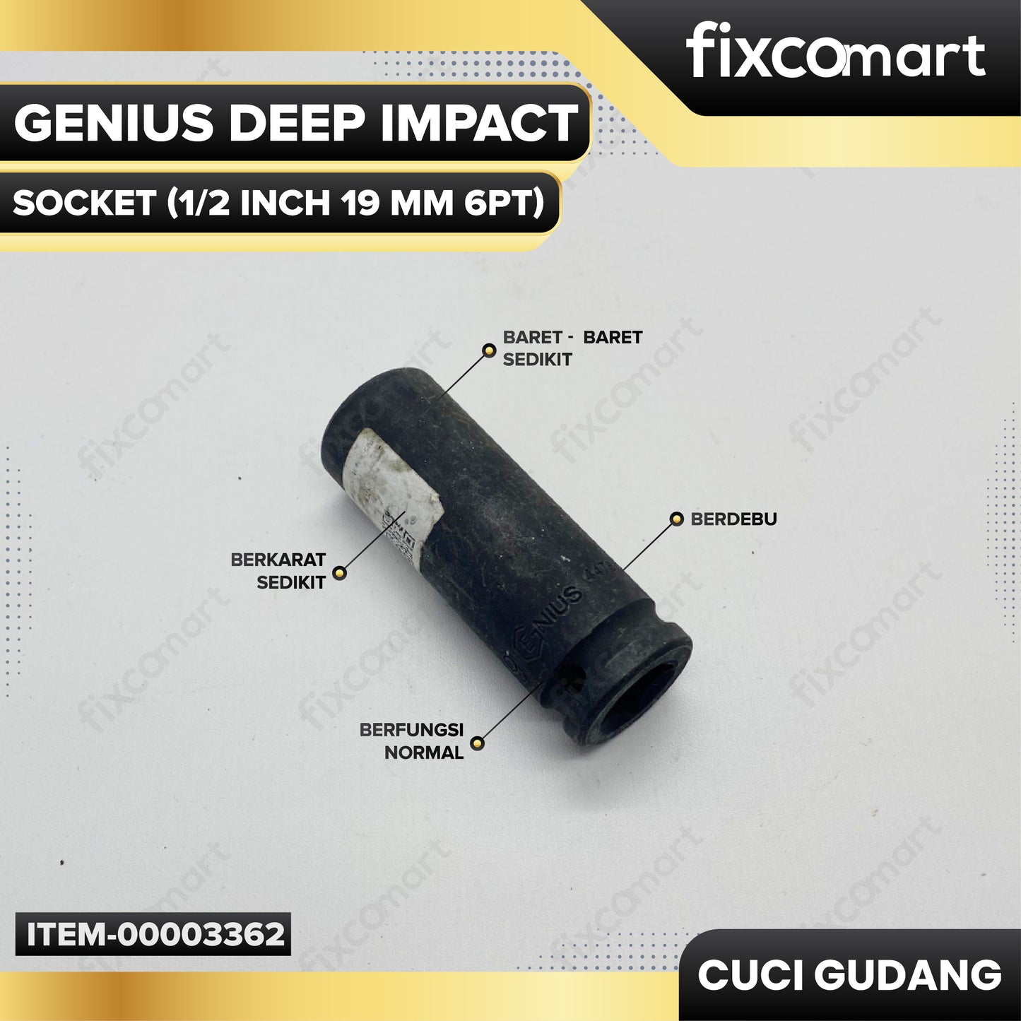 GARAGE SALE - GENIUS Deep Impact Socket 1/2 Inch 19 mm 6PT