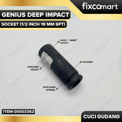 GARAGE SALE - GENIUS Deep Impact Socket 1/2 Inch 19 mm 6PT