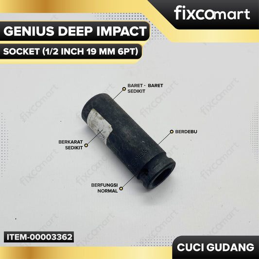 GARAGE SALE - GENIUS Deep Impact Socket 1/2 Inch 19 mm 6PT