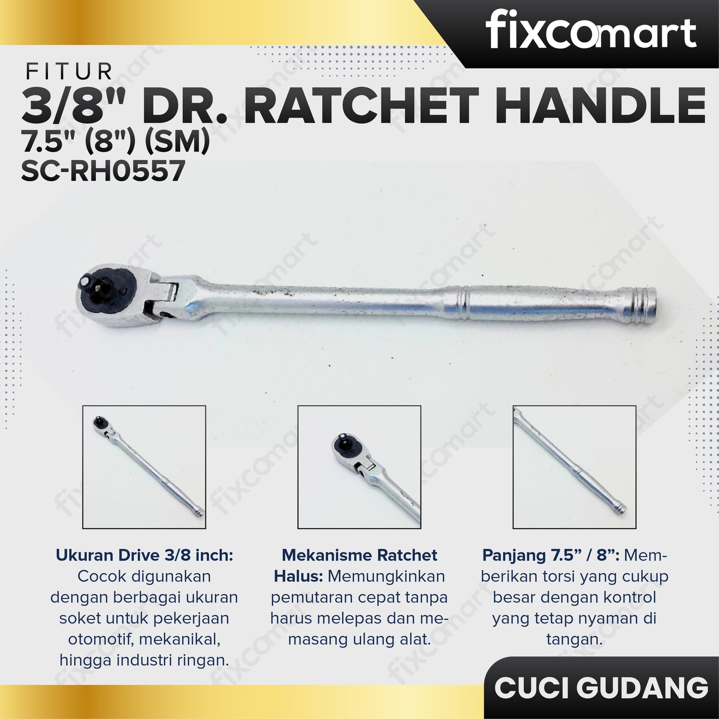 GARAGE SALE - TEKIRO 3/8" Dr. Ratchet Handle 7.5" (8") (Sm)