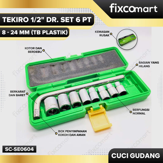 GARAGE SALE - (RUSAK) TEKIRO 1/2" Dr. Set 6 Pt 8 - 24 Mm (Tb Plastik)