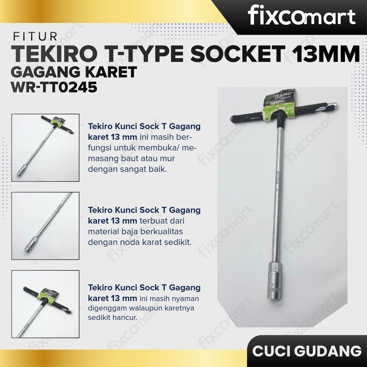 GARAGE - TEKIRO T-Type Socket 13 Mm Gagang Karet
