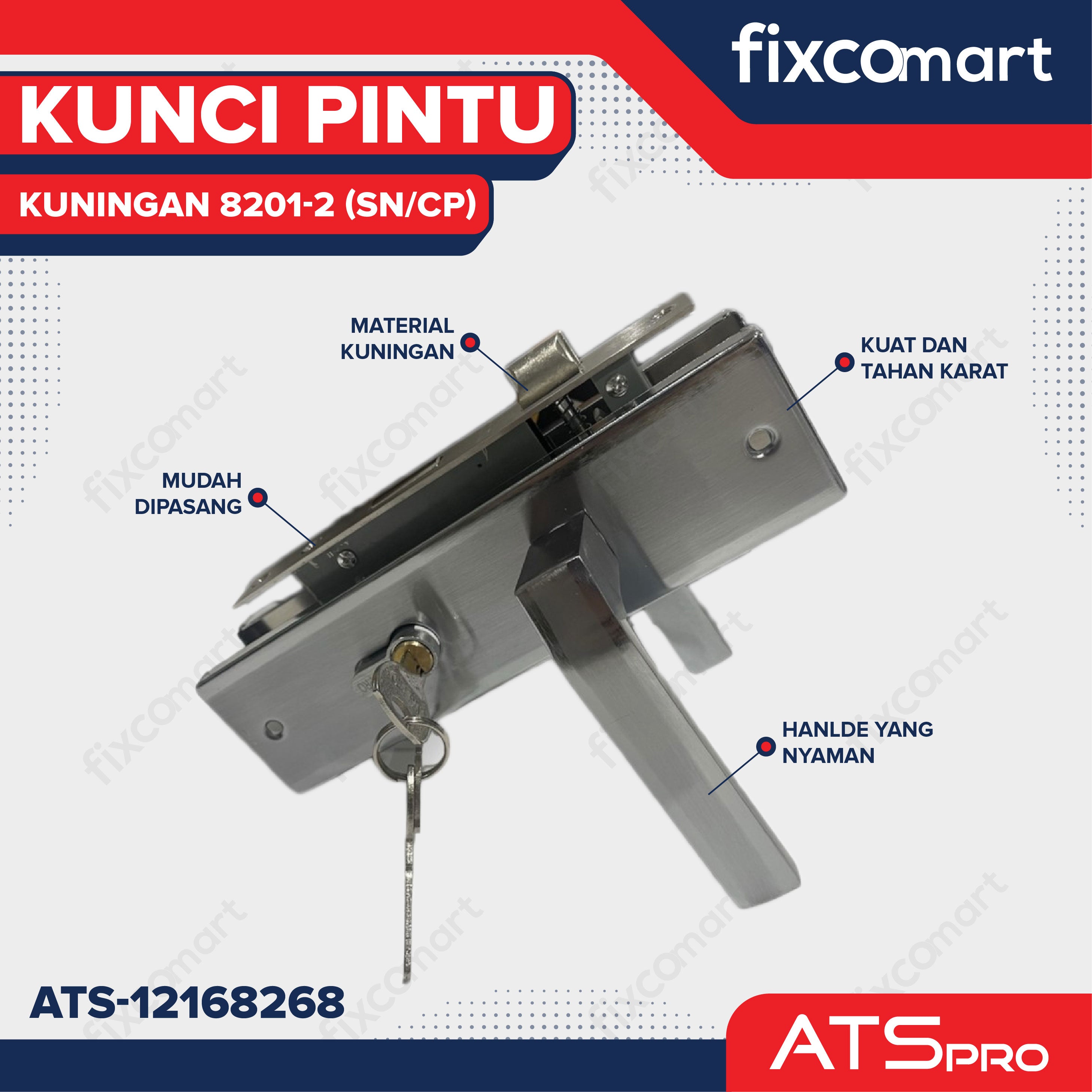KUNCI PINTU ATS PRO CYL. KUNINGAN 8201-2 (SN/CP) - Set Kunci Pintu ATS ...