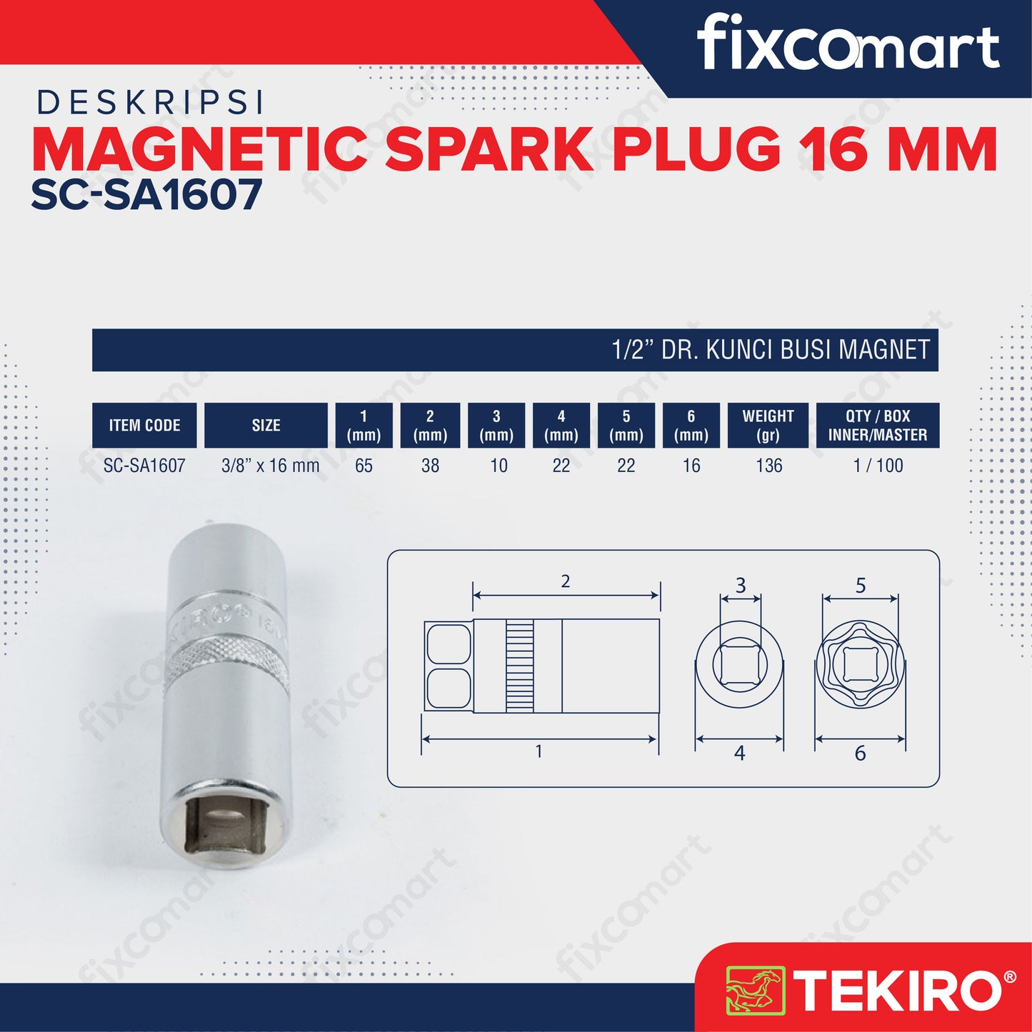 TEKIRO 3/8" DR. K BUSI MAGNET 16 MM