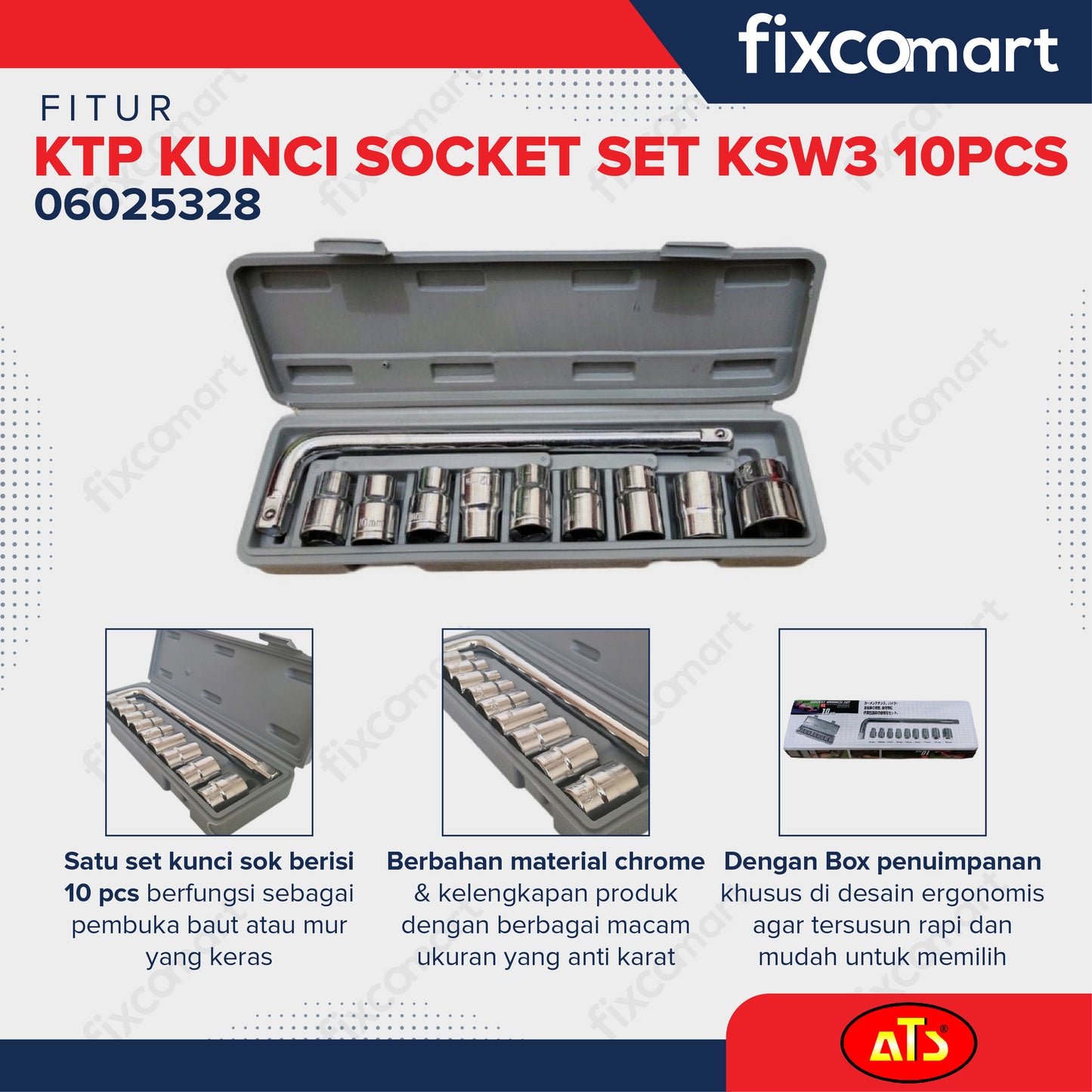 KUNCI SOCKET SET KTP KSW3 Isi 10PCS 10-24 MM