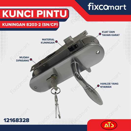 KUNCI PINTU "ATS PRO" CYL. KUNINGAN 8203-2 (SN/CP)
