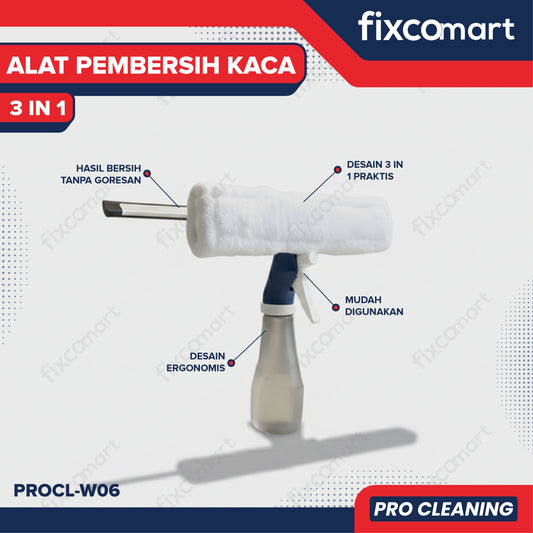 🎁 Fixcomart Alat Pembersih Kaca 3 in 1 Spray Glass Cleaning Brush - Pembersih Kaca 3 in 1 Spray Mop Squeegee Multifungsi PROCL-W06 (100% off)