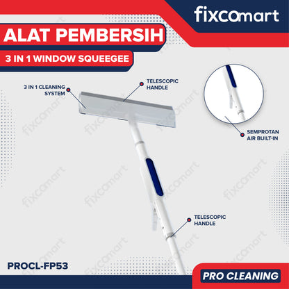 Fixcomart Alat Pembersih Kaca 3 in 1 Window Squeegee Telescopic - Alat Pel Kaca Semprotan Air Telescopic PROCL-FP53