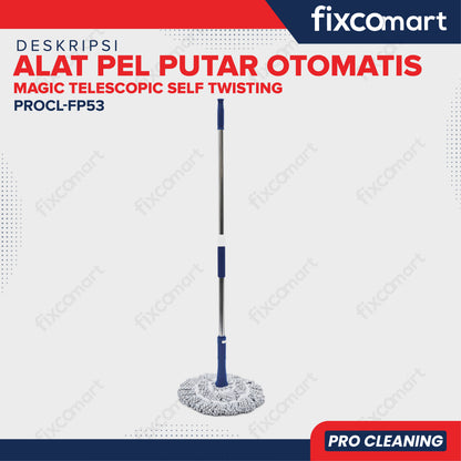 Fixcomart Pro Cleaning Alat Pel Putar Otomatis Magic Telescopic Self Twisting  - Alat Pel Lantai Putar Otomatis Magic Mop Stainless Steel