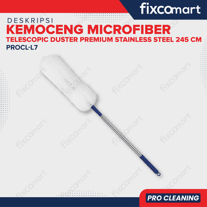 Fixcomart Pro Cleaning  Kemoceng Microfiber Telescopic Duster Stainless Steel 245cm - Pembersih Debu Plafon Kemoceng Microfiber Flexible