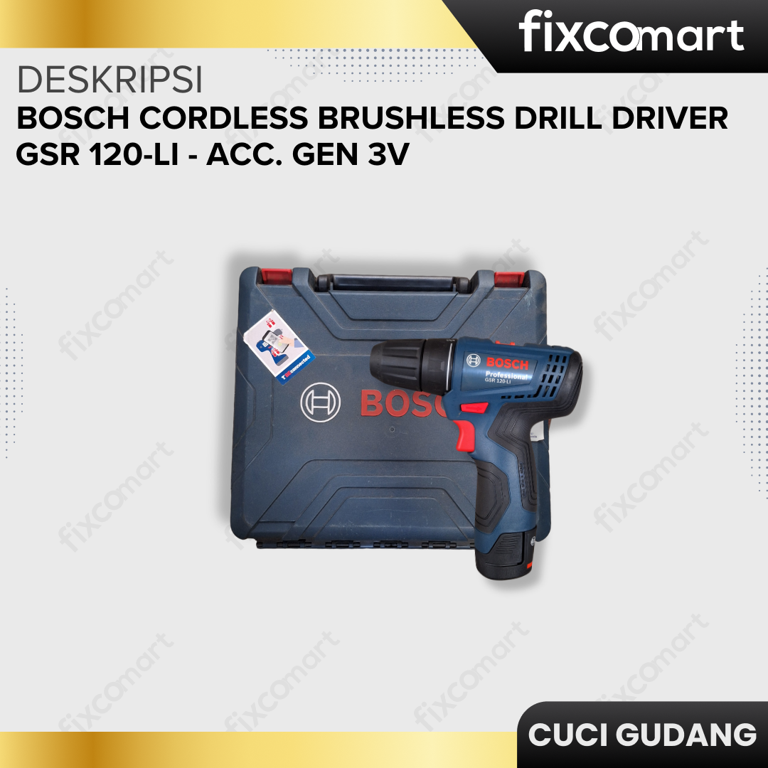 GARAGE SALE - BOSCH CORDLESS BRUSHLESS DRILL DRIVER GSR 120-LI - ACC. GEN 3