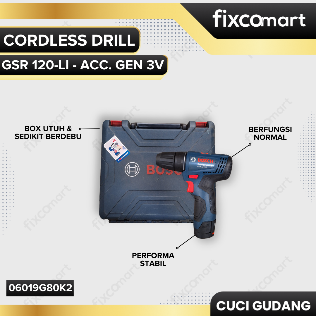 GARAGE SALE - BOSCH CORDLESS BRUSHLESS DRILL DRIVER GSR 120-LI - ACC. GEN 3