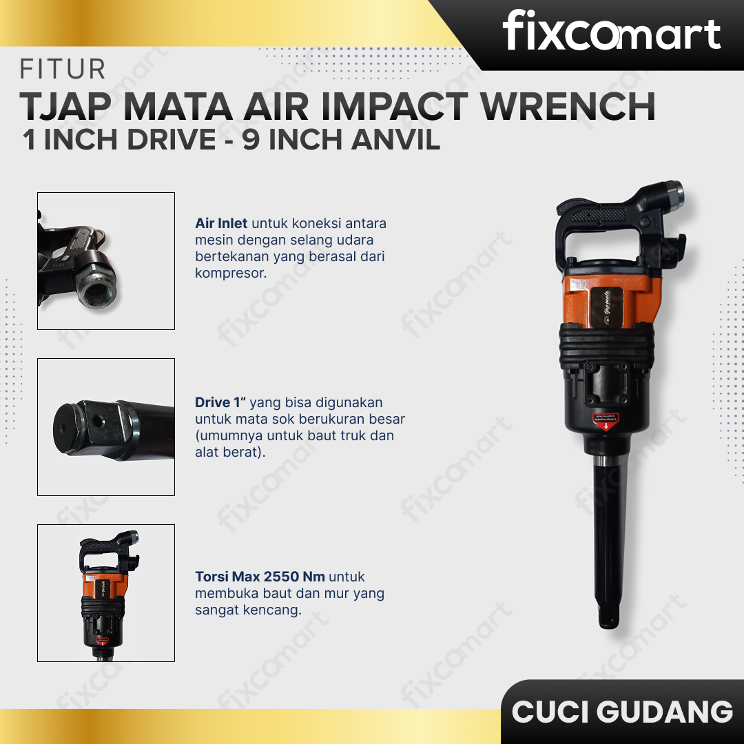 GARAGE SALE - Tjap Mata Air Impact Wrench 1 Inch Drive - 9 Inch ANVIL