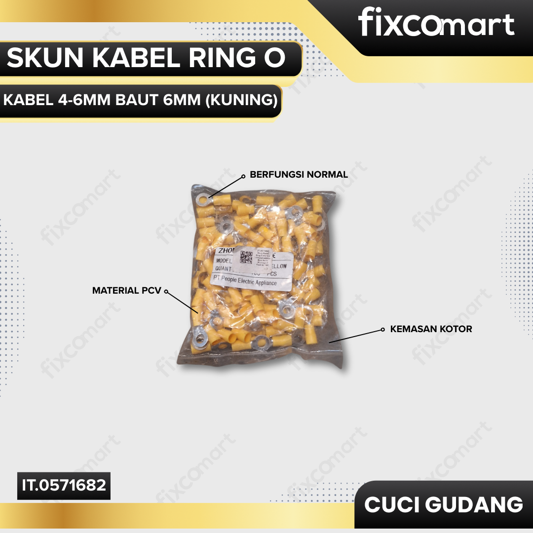 GARAGE SALE-Skun Kabel Ring O RV 5.5-6 Kabel 4-6mm Baut 6mm (Kuning) (1 Pack isi 100)