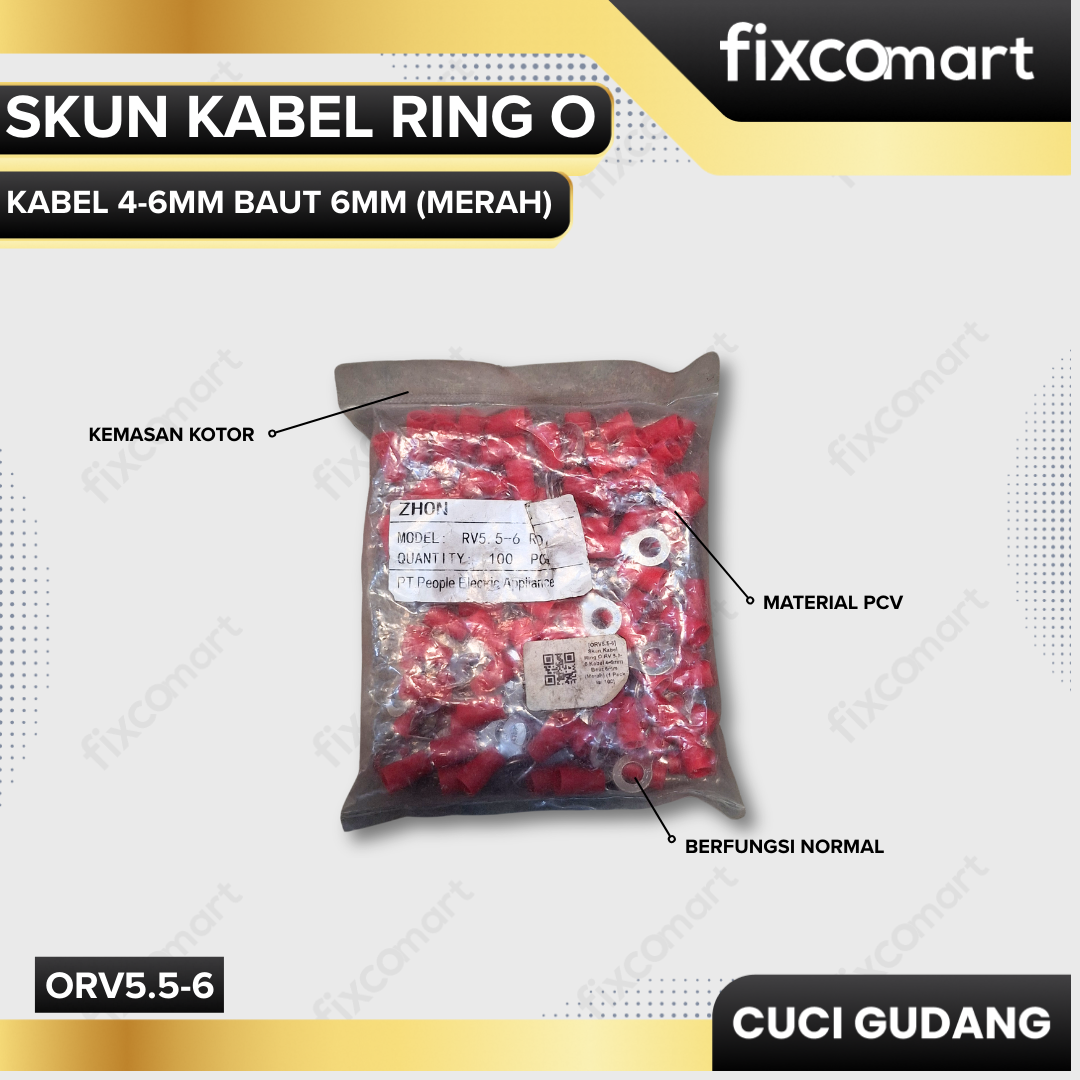 GARAGE SALE-Skun Kabel Ring O RV 5.5-6 Kabel 4-6mm Baut 6mm (Merah) (1 Pack isi 100)