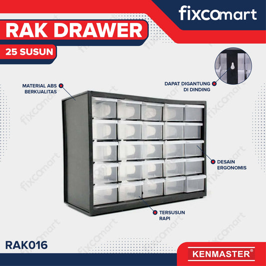 Kenmaster Rak Drawer 25 Susun - Kotak Penyimpanan Partisi Baut Paku Komponen Tools