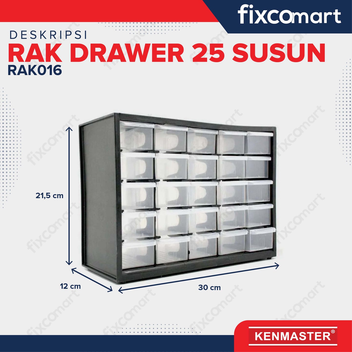 Kenmaster Rak Drawer 25 Susun - Kotak Penyimpanan Partisi Baut Paku Komponen Tools