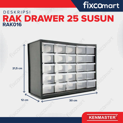 Kenmaster Rak Drawer 25 Susun - Kotak Penyimpanan Partisi Baut Paku Komponen Tools