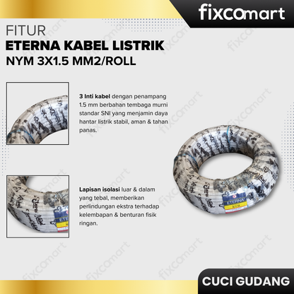 GARAGE SALE - Eterna Kabel Listrik NYM 3x1.5 mm2/Roll