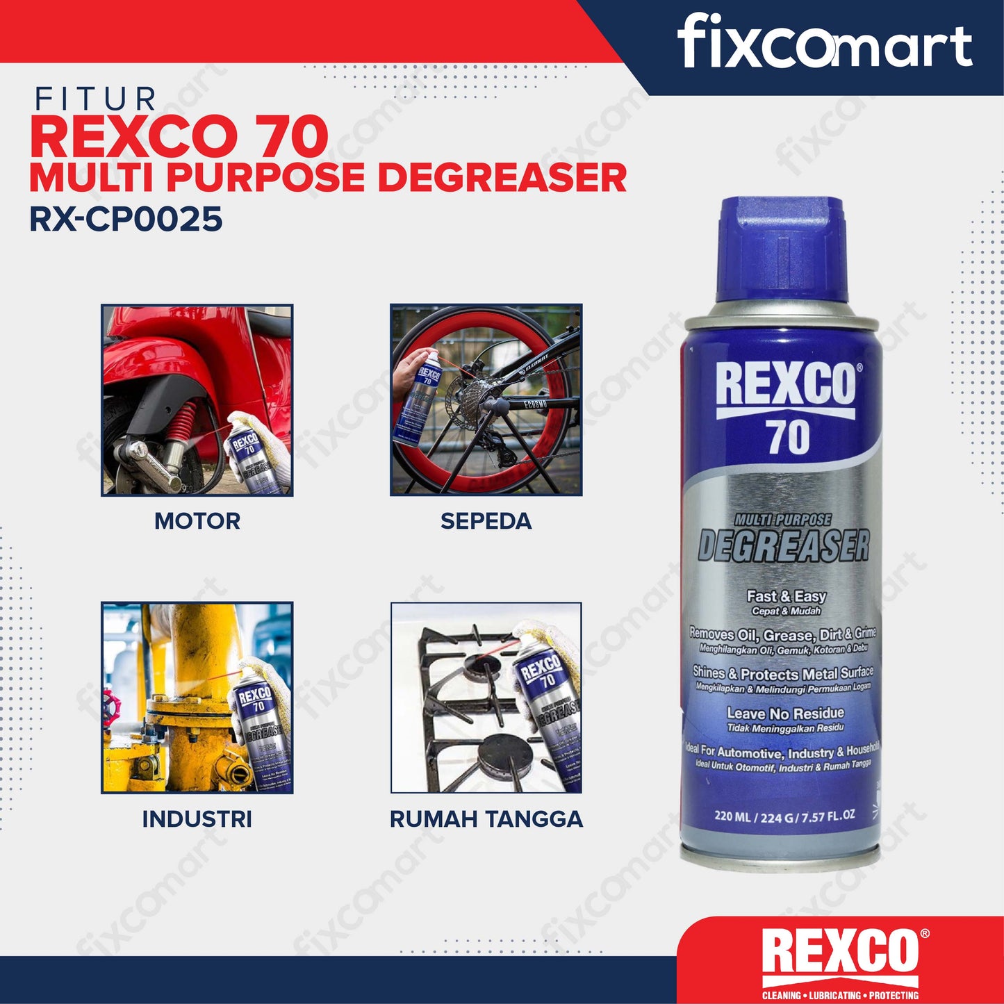 Rexco 70 Multi Purpose Degreaser 220ml Pembersih Gemuk Oli Serbaguna