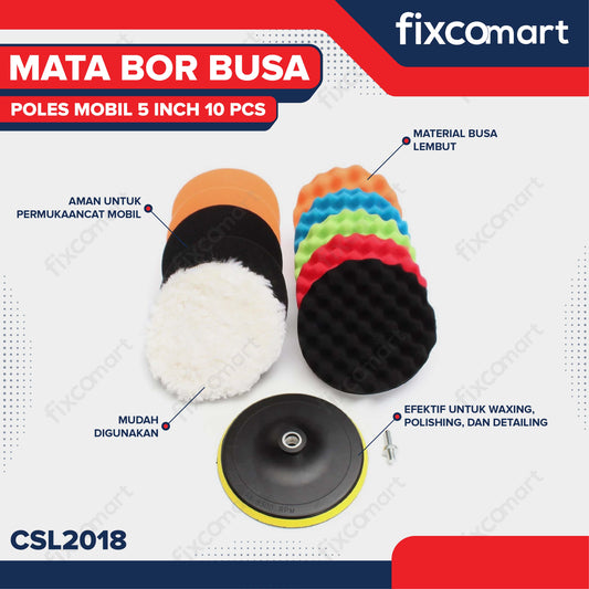 FIXCOMART Busa Alat Poles Mobil Motor 5 Inch 10 Pcs Sponge Polishing Set Premium