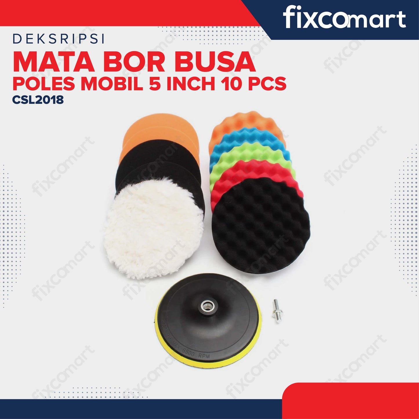 FIXCOMART Busa Alat Poles Mobil Motor 5 Inch 10 Pcs Sponge Polishing Set Premium