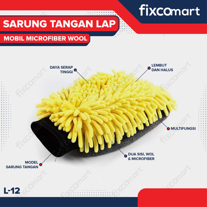 FIXCOMART Sarung Tangan Lap Mobil Microfiber Wool Dual Side Car Wash Glove Premium