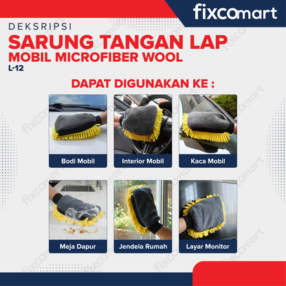 FIXCOMART Sarung Tangan Lap Mobil Microfiber Wool Dual Side Car Wash Glove Premium
