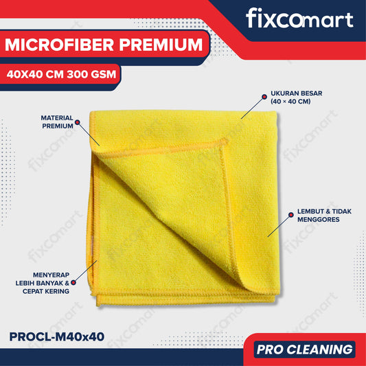 FIXCOMART Pro Cleaning Microfiber Premium 40x40 cm 300 GSM - Kuning