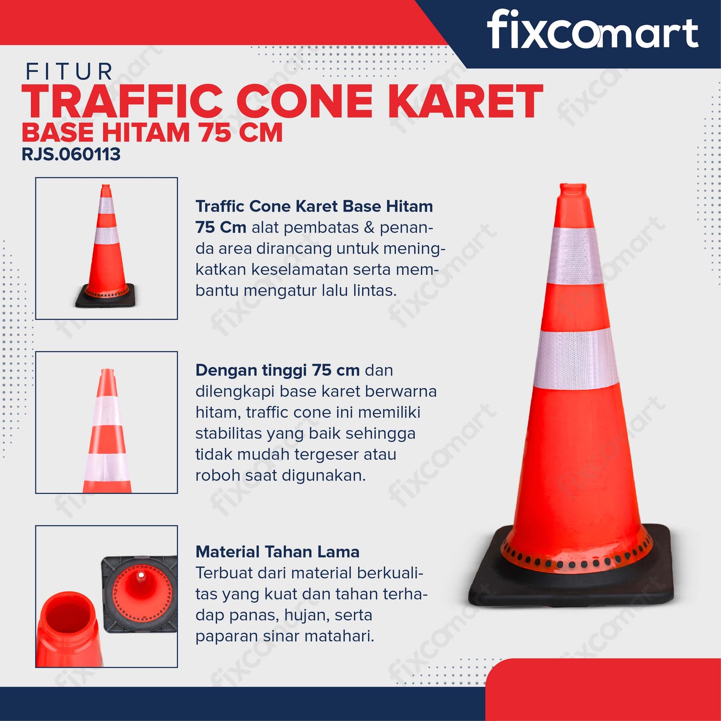 Traffic Cone Karet Base Hitam 75 Cm