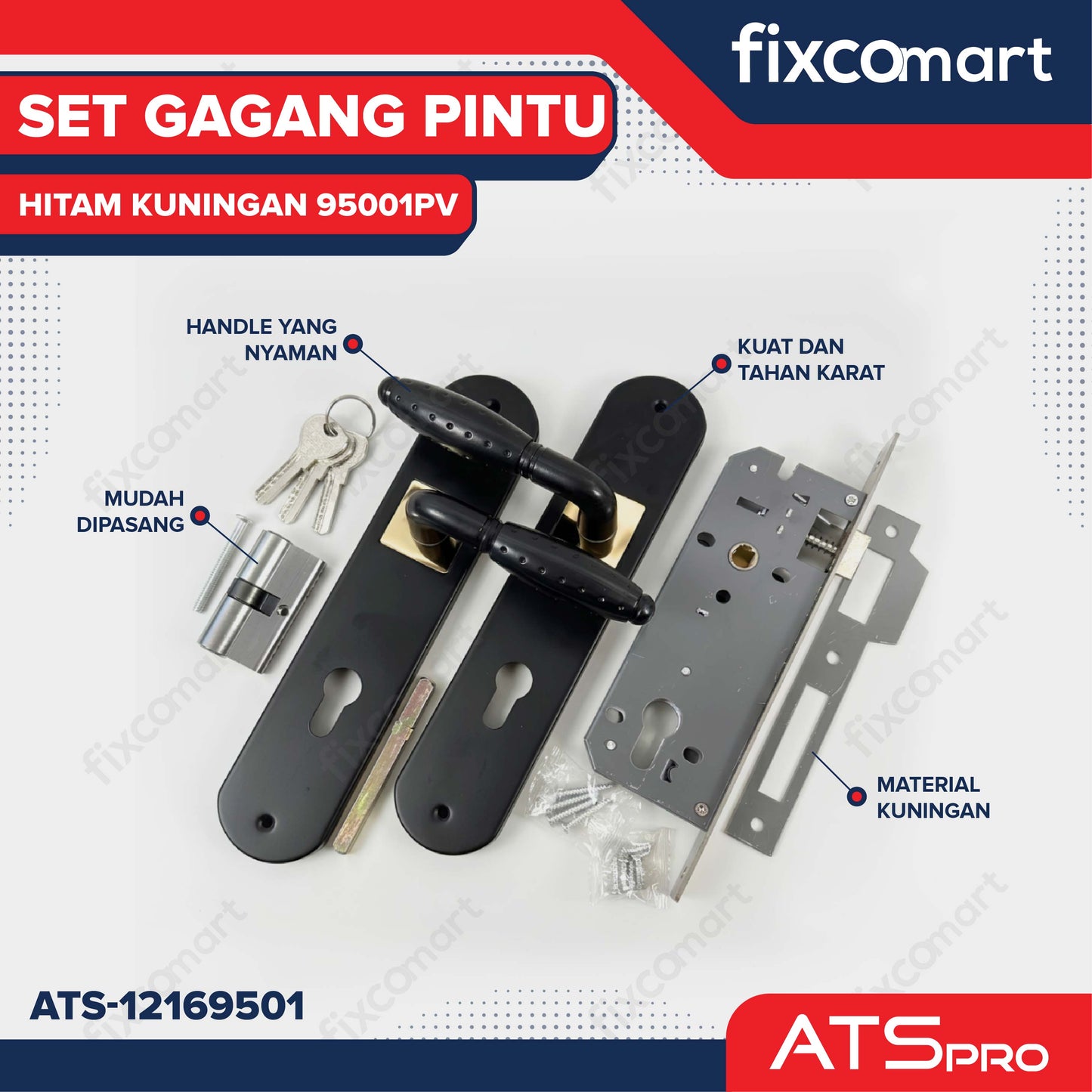 ATS Pro Gagang Body Kunci Pintu Kuningan Set Besar HITAM CYL. KUNINGAN 95001PV