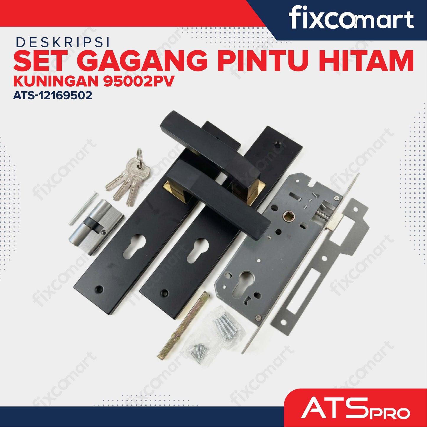 ATS Pro Gagang Body Kunci Pintu Kuningan Set Besar HITAM CYL. KUNINGAN 95002PV