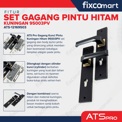 ATS Pro Gagang Body Kunci Pintu Kuningan Set Besar HITAM CYL. KUNINGAN 95003PV