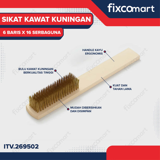 Sikat Kawat Kuningan 6 Baris X 16 Serbaguna