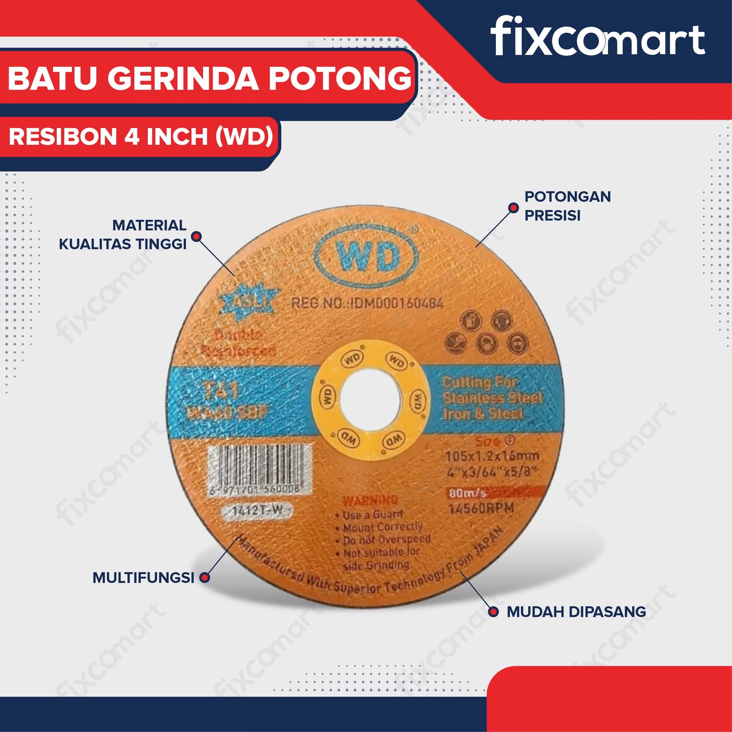 WD Batu Gerinda Potong Resibon 4 inch 105 x 1.2 x 16 MM