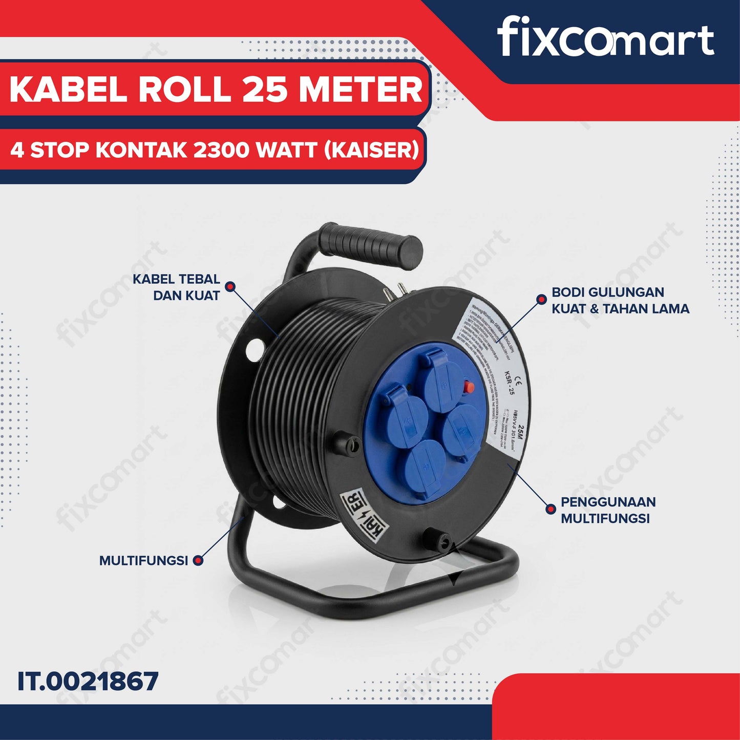 Kaiser Kabel Roll 25 Meter 4 Stop Kontak 2300 Watt