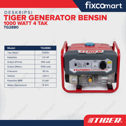 TIGER Genset TG2800 1000W TG 2800 Power Generator Bensin 1000 Watt 4 Tak