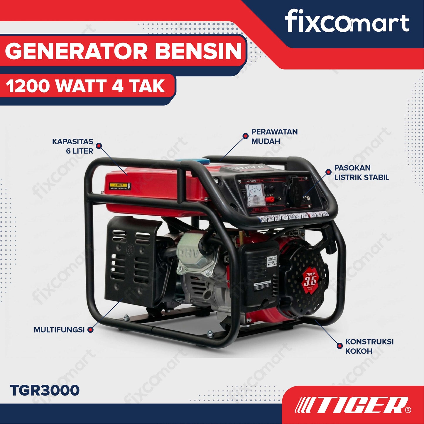 TIGER Genset TGR3000 1200W TGR 3000 Power Generator Bensin 1200 Watt 4 Tak