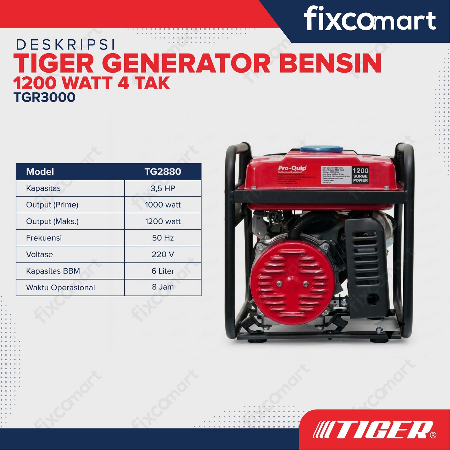 TIGER Genset TGR3000 1200W TGR 3000 Power Generator Bensin 1200 Watt 4 Tak