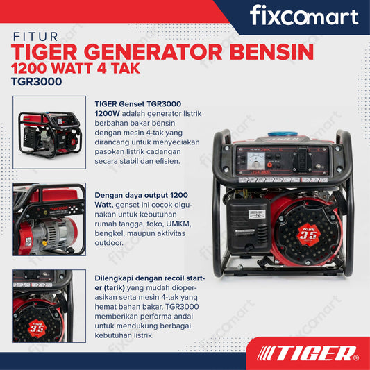TIGER Genset TGR3000 1200W TGR 3000 Power Generator Bensin 1200 Watt 4 Tak